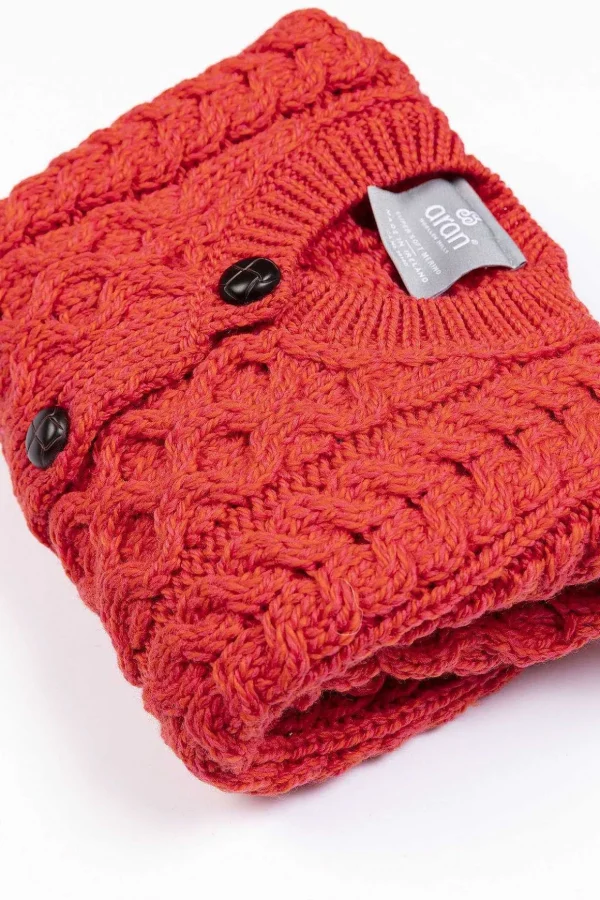Kids Aran Cardigan In Red