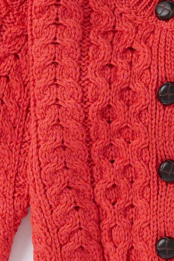 Kids Aran Cardigan In Red