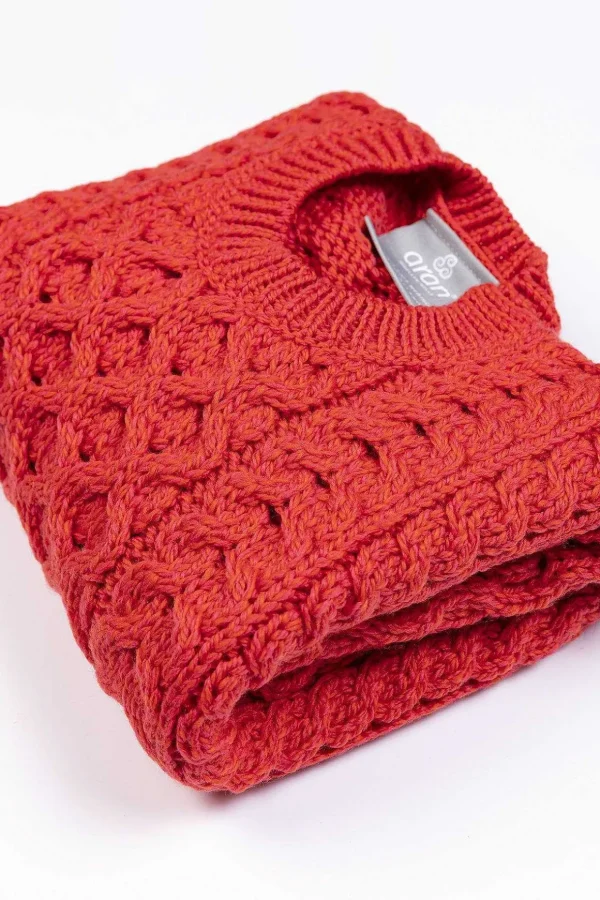 Kids Aran Jumper In Red