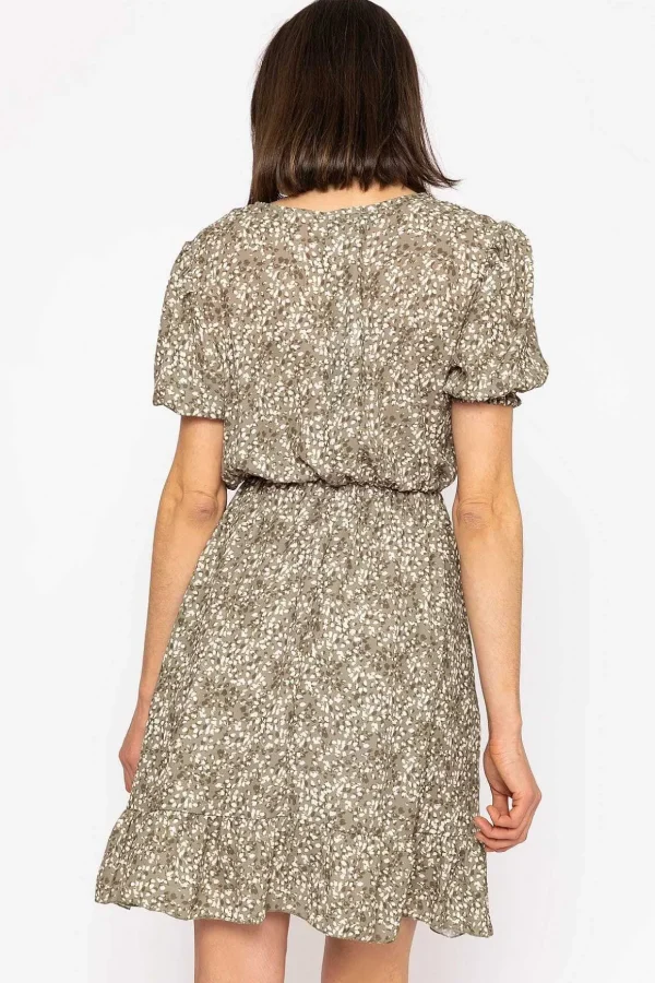 Kimberley Short Dress In Khaki Floral Print