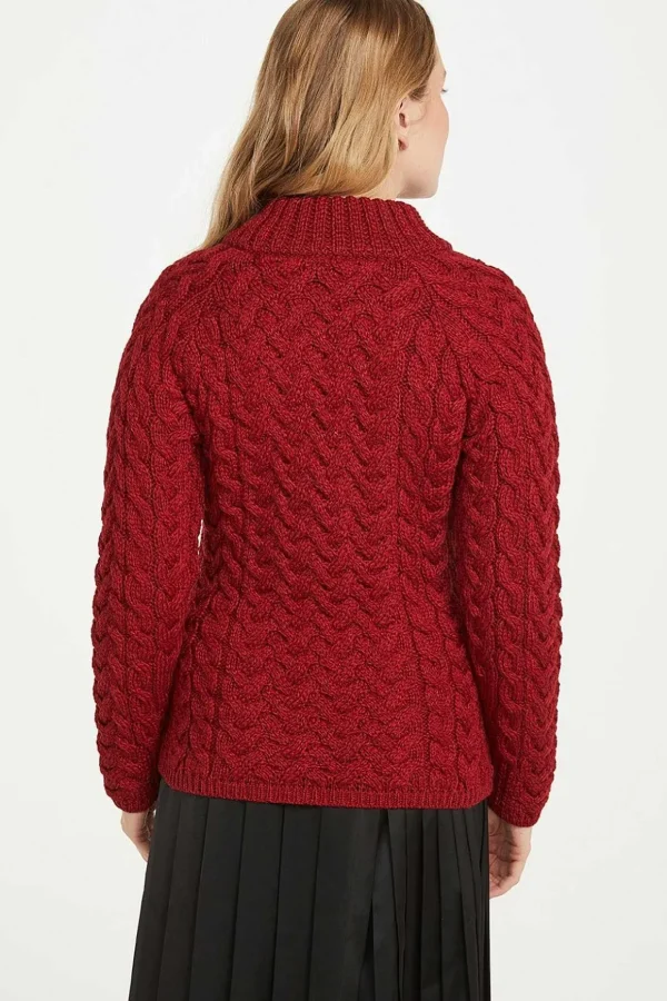 Knightstown Aran Crew Sweater In Red