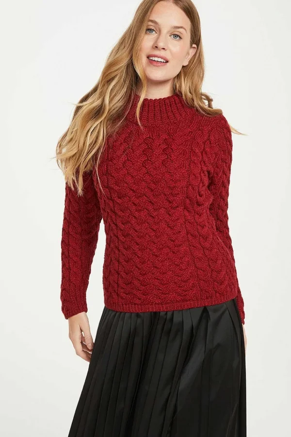 Knightstown Aran Crew Sweater In Red