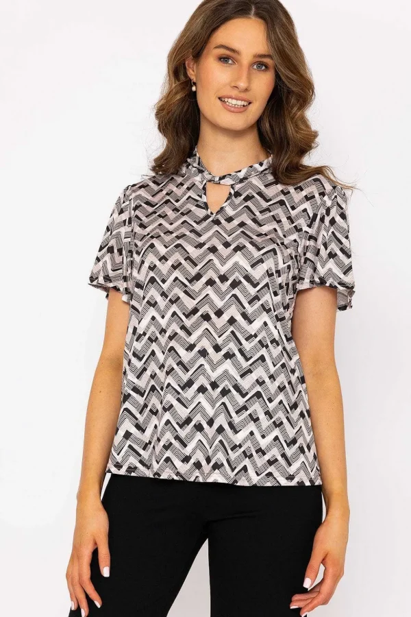Knot Neck Top In Beige Print