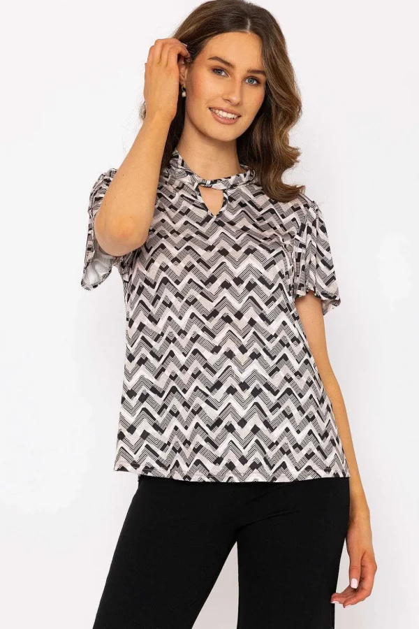Knot Neck Top In Beige Print