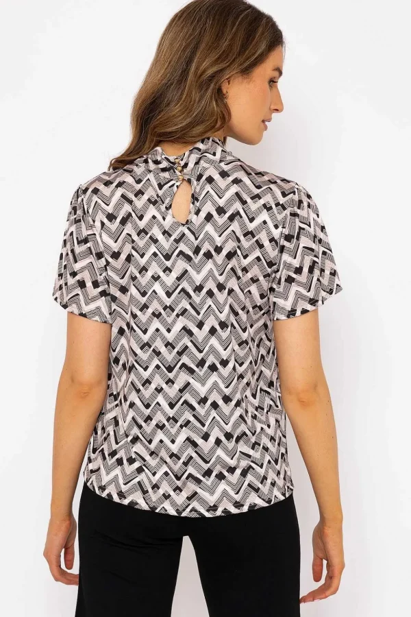 Knot Neck Top In Beige Print
