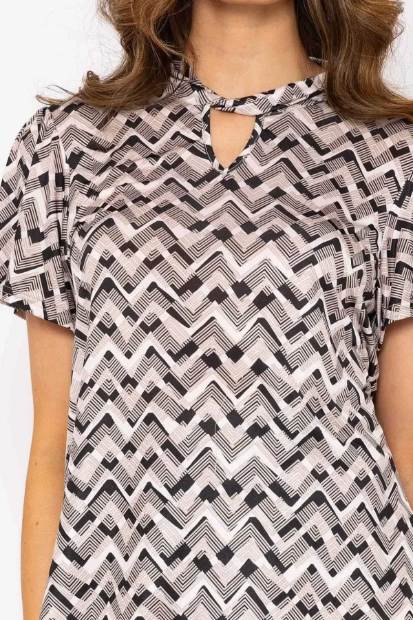 Knot Neck Top In Beige Print