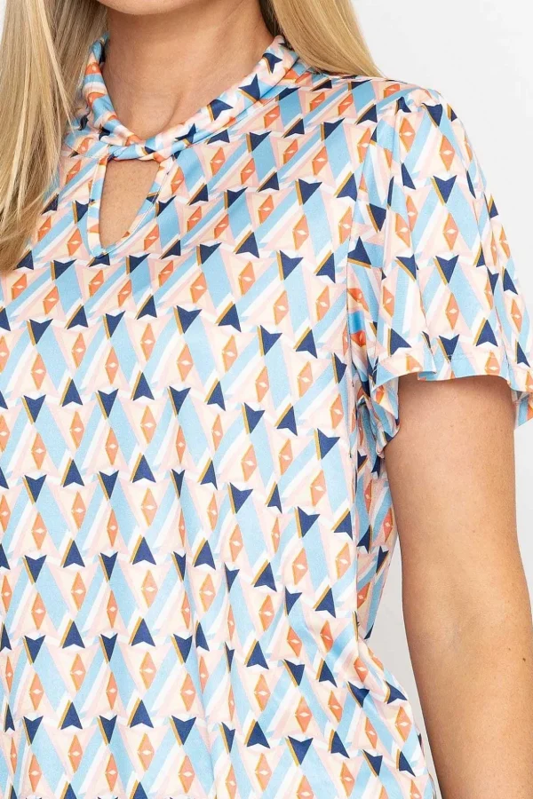 Knot Neck Top In Blue Print