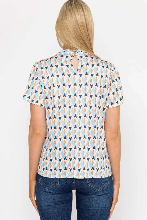 Knot Neck Top In Blue Print