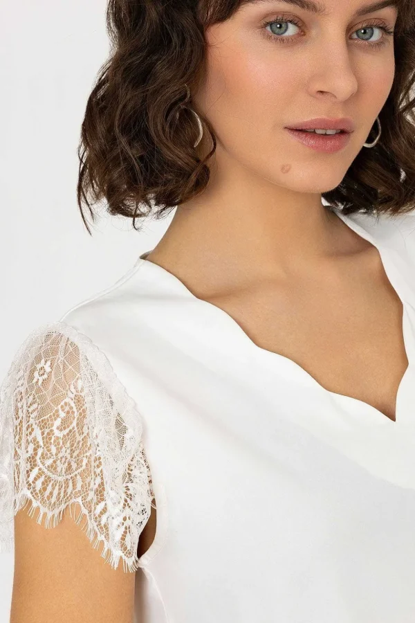 Lace Cap Sleeve Top In Ivory
