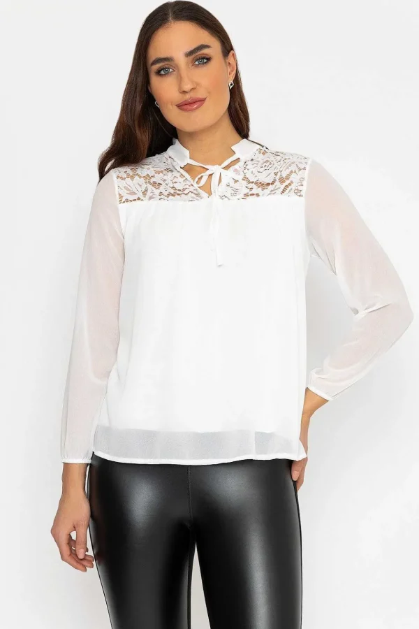 Lace Insert Blouse In Ecru