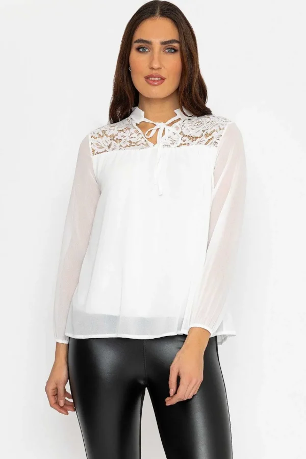 Lace Insert Blouse In Ecru