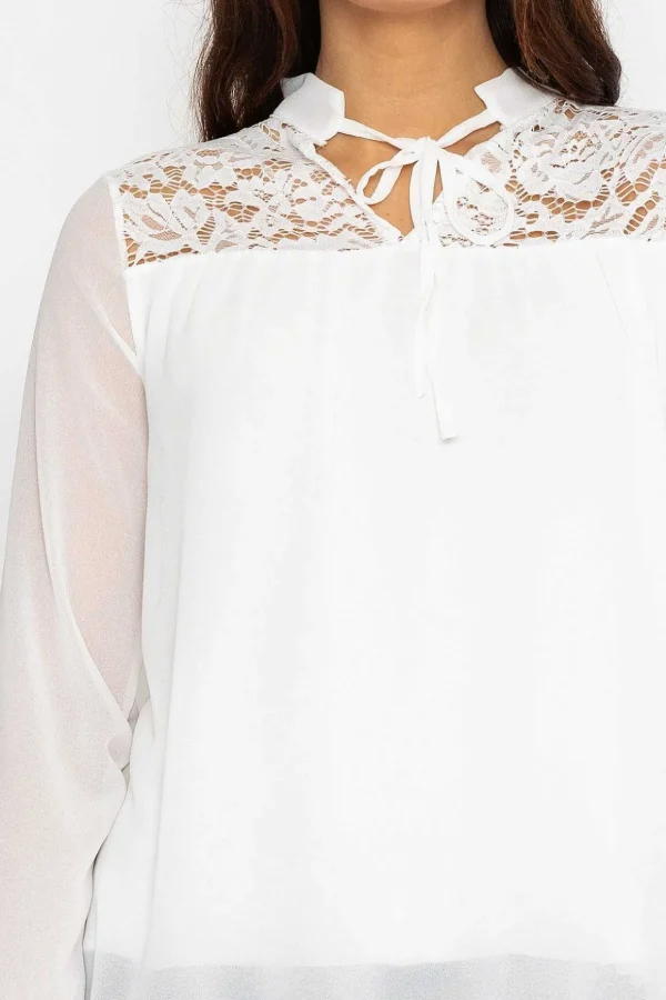 Lace Insert Blouse In Ecru