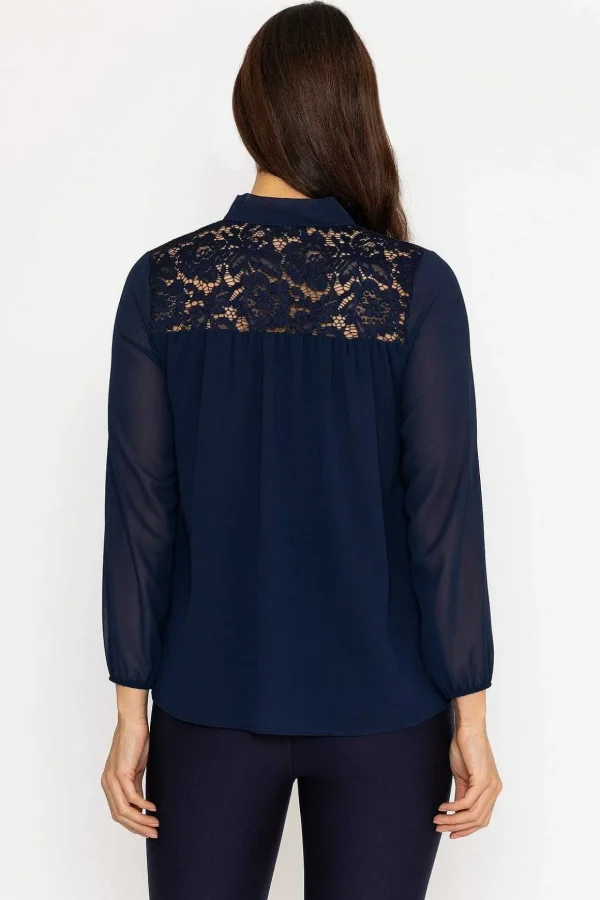 Lace Insert Blouse In Navy