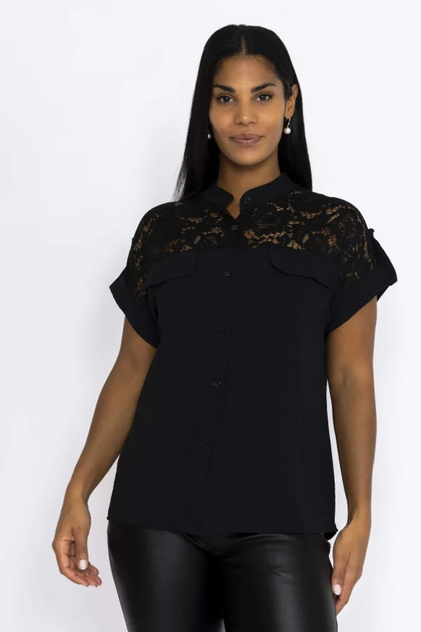 Lace Insert Shirt In Black