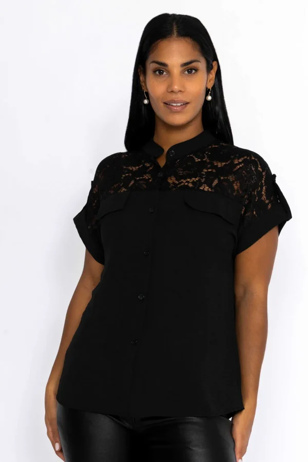 Lace Insert Shirt In Black