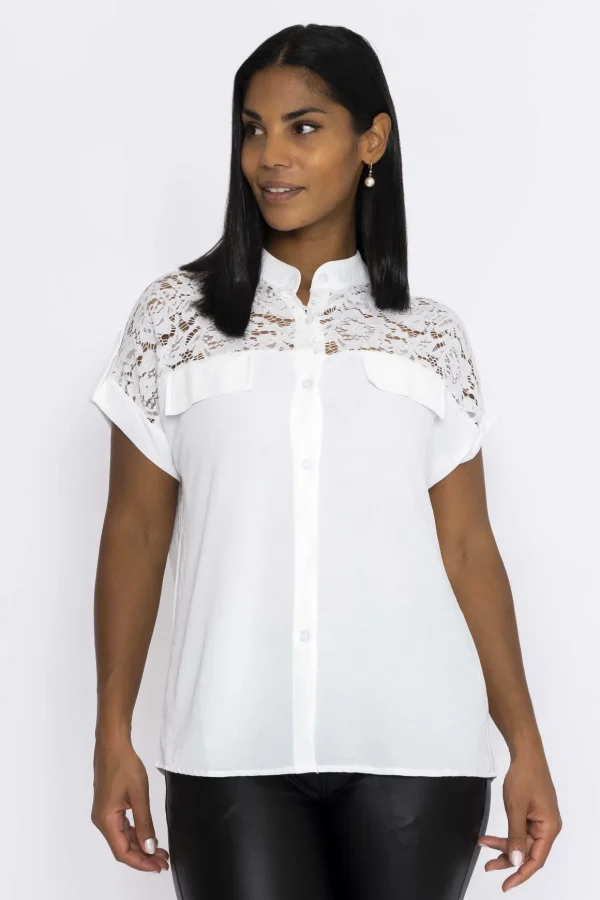 Lace Insert Shirt In Ecru