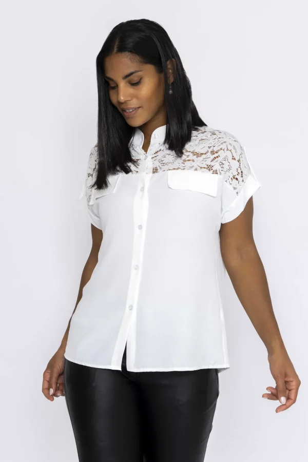 Lace Insert Shirt In Ecru