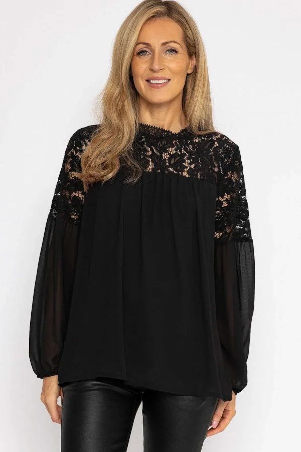 Lace Sleeve Blouse In Black