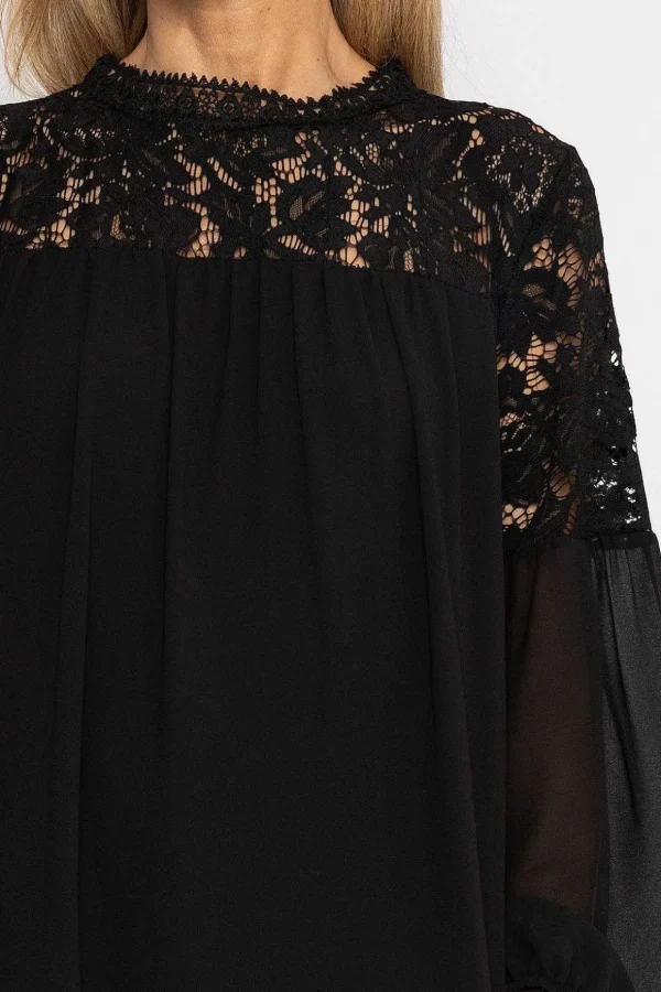 Lace Sleeve Blouse In Black