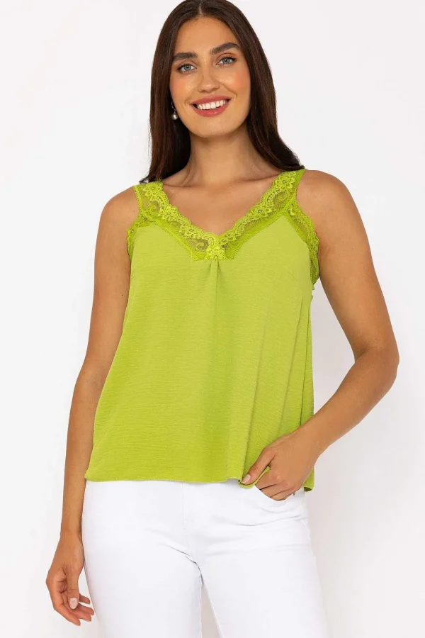 Lace Trim Cami In Green