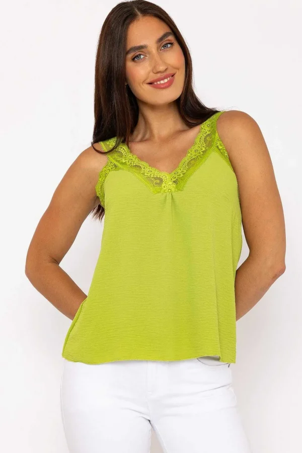 Lace Trim Cami In Green