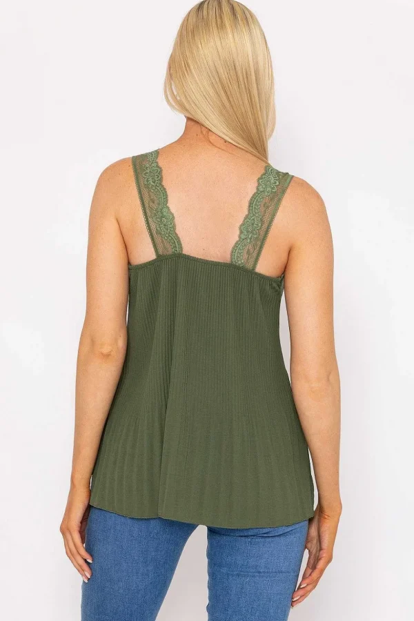 Lace Trim Pleated Cami In Khaki