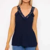 Lace Trim Pleated Cami In Navy