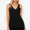 Lace Trim Pleated Cami In Black