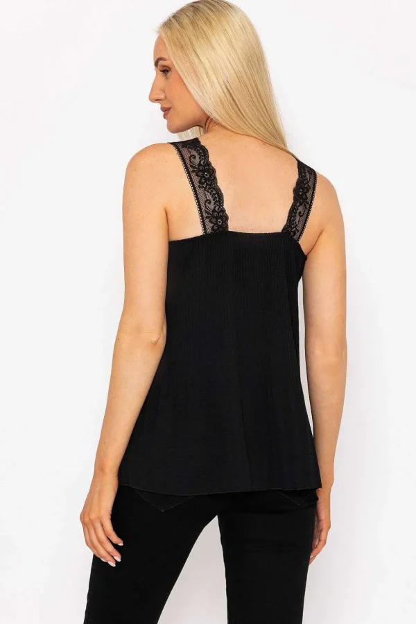 Lace Trim Pleated Cami In Black