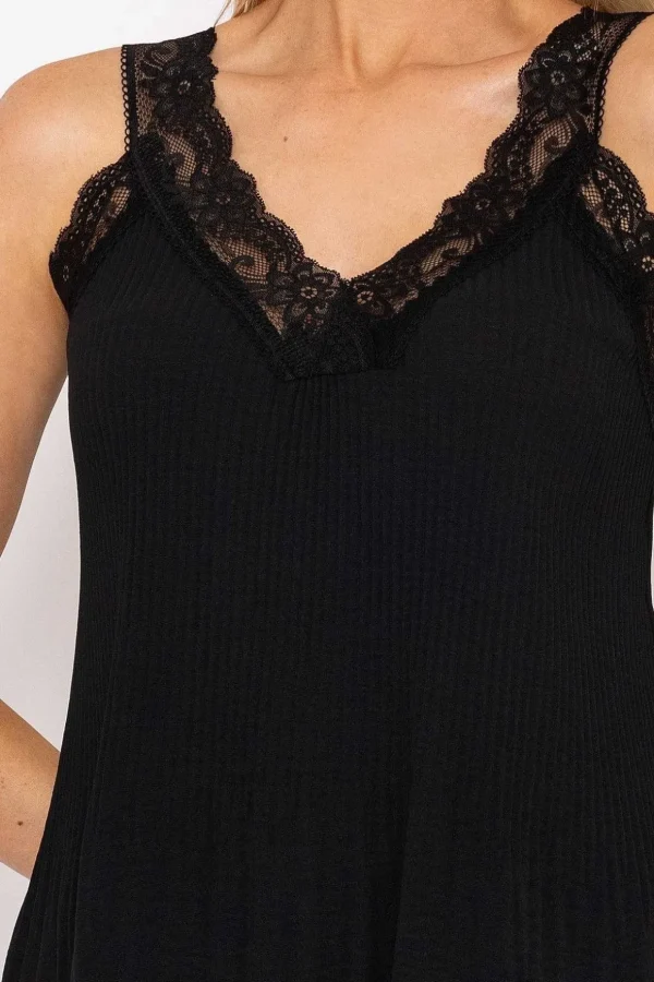 Lace Trim Pleated Cami In Black