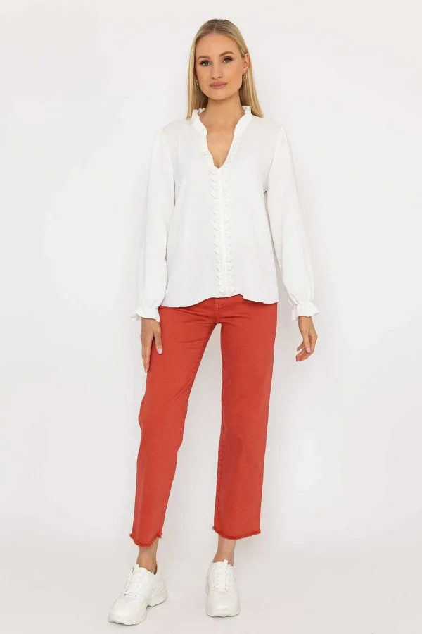 Lace Trim Top In Ecru