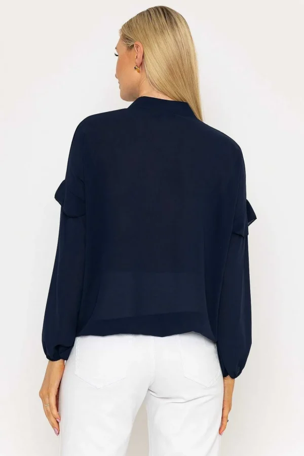 Lace Up Blouse In Navy