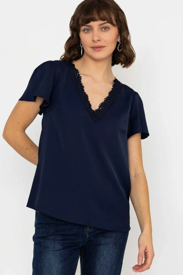 Lace V-Neck Top In Navy