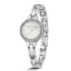Ladies Silver Plated Round Watch With Clear Stones