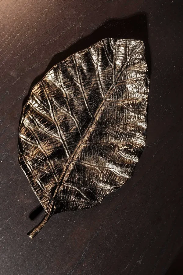 Large Antique Brass Leaf Platter