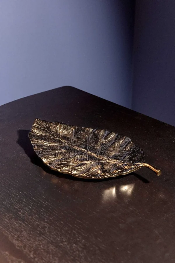 Large Antique Brass Leaf Platter