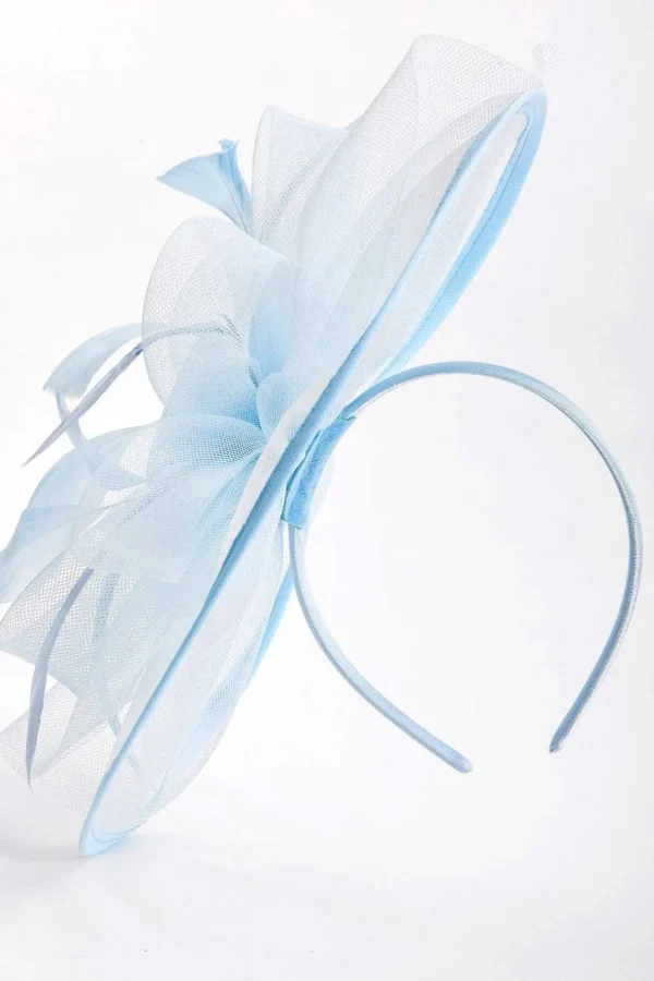 Large Blue Fascinator With Floral Bow