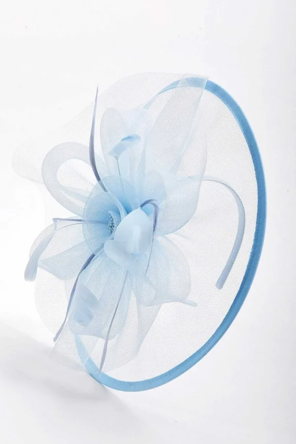Large Blue Fascinator With Floral Bow
