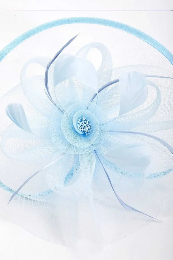 Large Blue Fascinator With Floral Bow