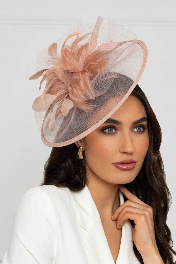 Large Blush Fascinator With Feather