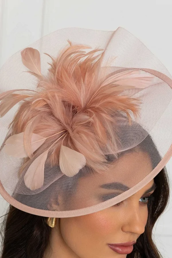Large Blush Fascinator With Feather