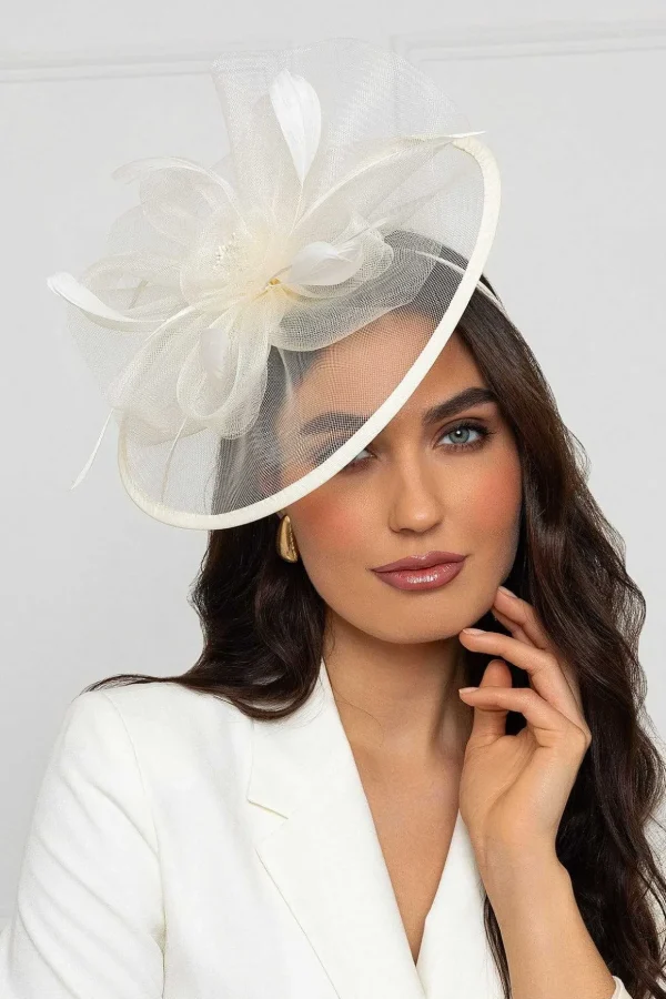 Large Cream Fascinator With Floral Bow