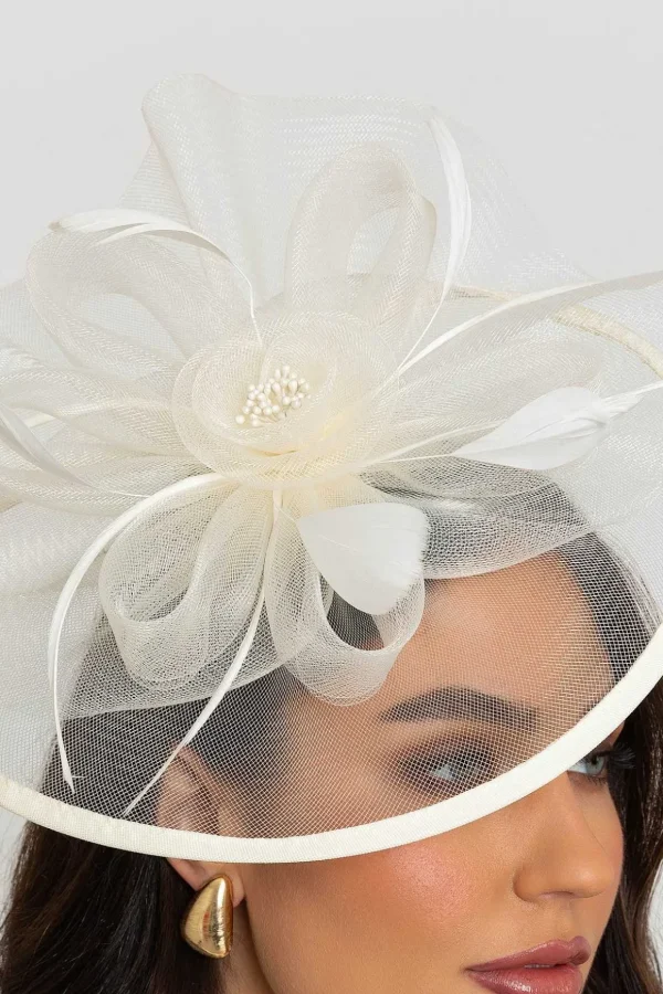 Large Cream Fascinator With Floral Bow