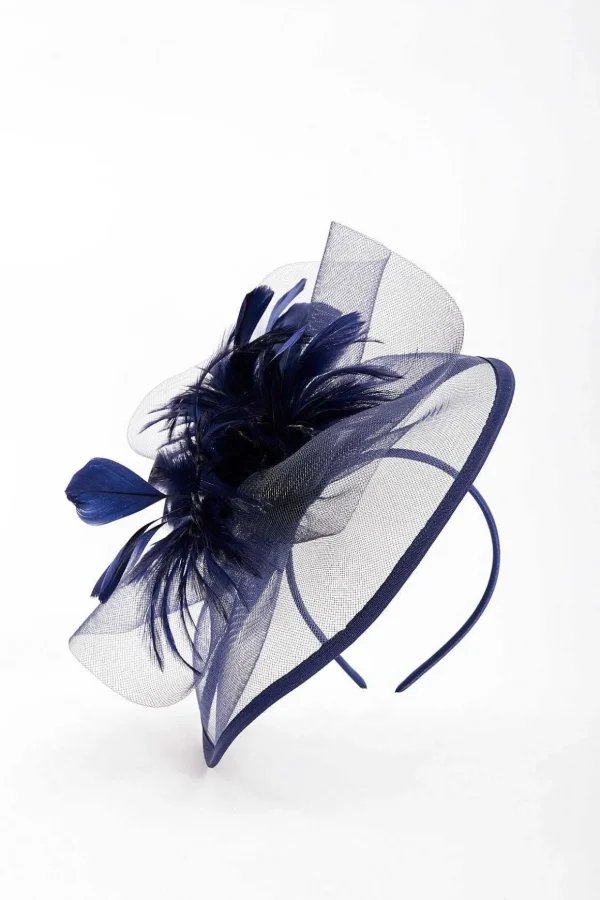 Large Navy Fascinator With Feather