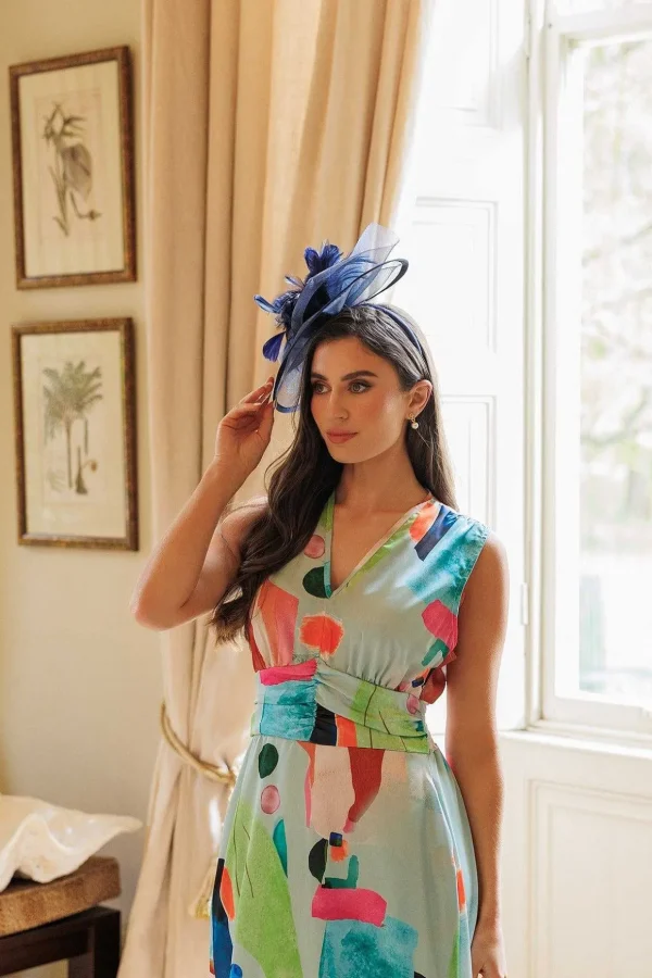 Large Navy Fascinator With Feather