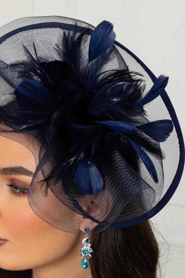 Large Navy Fascinator With Feather