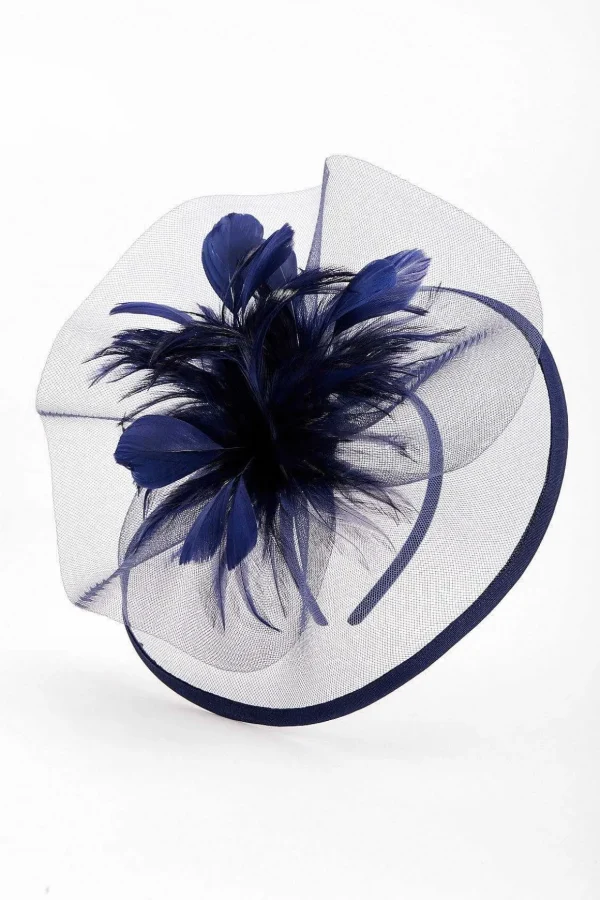 Large Navy Fascinator With Feather