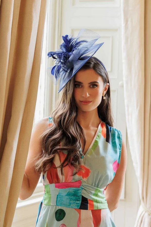 Large Navy Fascinator With Feather