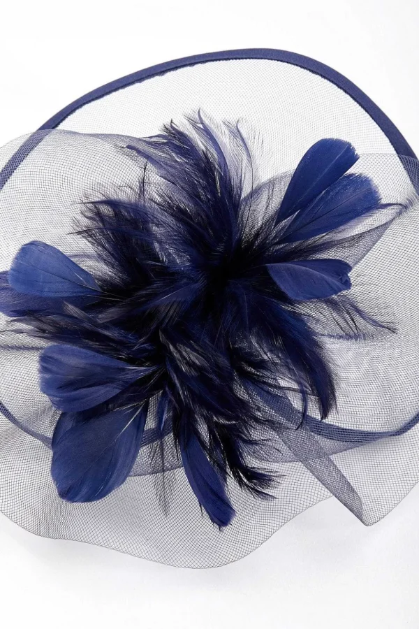 Large Navy Fascinator With Feather