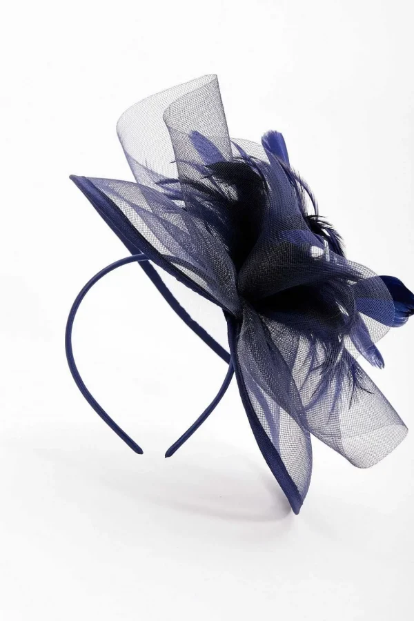 Large Navy Fascinator With Feather